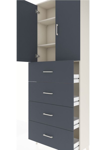 Arges Dolap 3 Raflı 4 Çekmeceli 2 Kapaklı 88X30X243 Aytaşı-Antrasit indirimleri