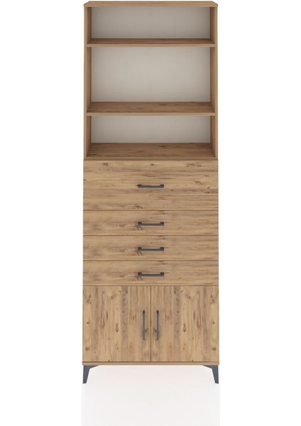 Arges Dolap 4 Raflı 4 Çekmeceli 2 Kapaklı 88X30X243 Çam-Çam