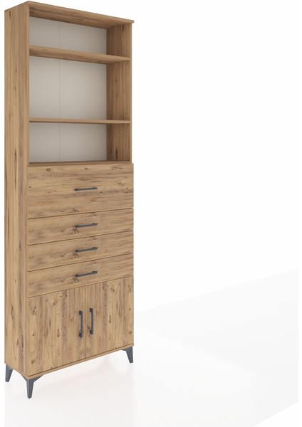 Arges Dolap 4 Raflı 4 Çekmeceli 2 Kapaklı 88X30X243 Çam-Çam fiyatları