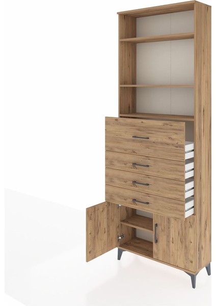 Arges Dolap 4 Raflı 4 Çekmeceli 2 Kapaklı 88X30X243 Çam-Çam fırsatları