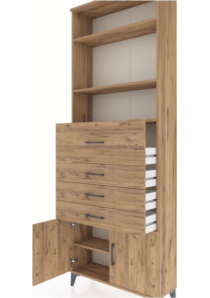Arges Dolap 4 Raflı 4 Çekmeceli 2 Kapaklı 88X30X243 Çam-Çam indirimleri