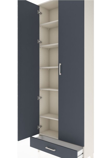 Arges Dolap 6 Raflı Tek Çekmeceli 2 Kapaklı 88X30X243 Aytaşı-Antrasit indirimleri