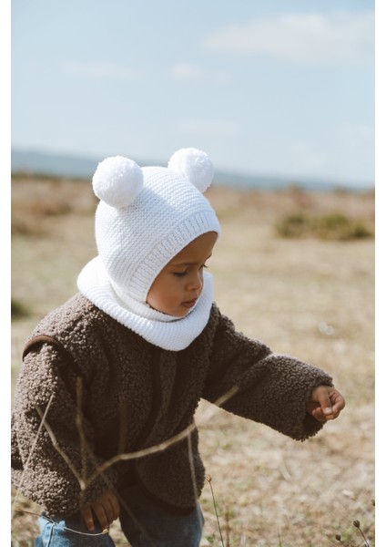Ponponlu Unisex El Örgüsü Bebek/çocuk Bere-Boyunluk Takımı modelleri