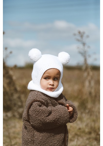 Ponponlu Unisex El Örgüsü Bebek/çocuk Bere-Boyunluk Takımı