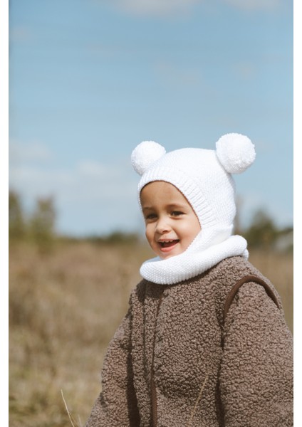 Ponponlu Unisex El Örgüsü Bebek/çocuk Bere-Boyunluk Takımı
