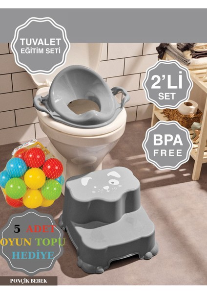 Çocuklar Için Eğlenceli Tuvalet Eğitim Seti, Kaydırmaz Basamak ve Kulplu Adaptör