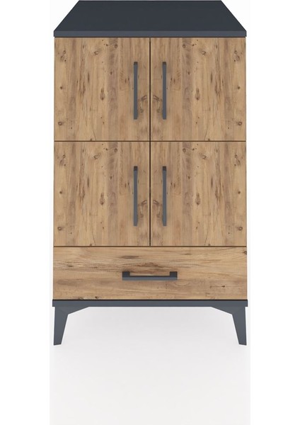 Kronos Komodin 4 Raflı Tek Çekmeceli 4 Kapaklı 60X59X96 Antrasit-Çam