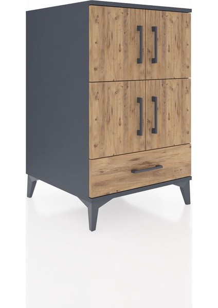 Kronos Komodin 4 Raflı Tek Çekmeceli 4 Kapaklı 60X59X96 Antrasit-Çam fiyatları