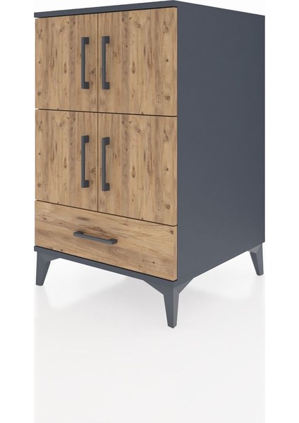 Kronos Komodin 4 Raflı Tek Çekmeceli 4 Kapaklı 60X59X96 Antrasit-Çam modelleri