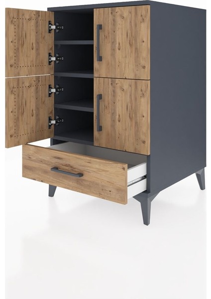 Kronos Komodin 4 Raflı Tek Çekmeceli 4 Kapaklı 60X59X96 Antrasit-Çam fırsatları