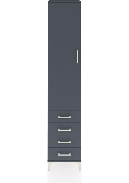 Arges Dolap 4 Raflı 4 Çekmeceli Tek Kapaklı 44X30X221 Antrasit-Antrasit