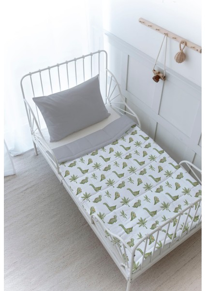 Organik Baskılı Bebek (100X150 Cm) Yorgan Seti - Iconic Serisi - Yeşil Dinazorlar