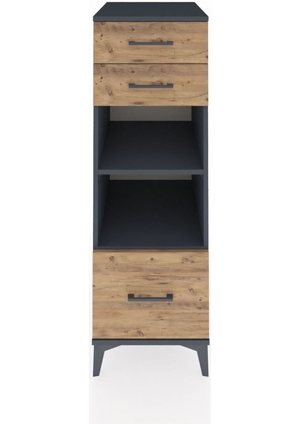 Kronos Dolap 2 Raflı 3 Çekmeceli 44X59X134 Antrasit-Çam