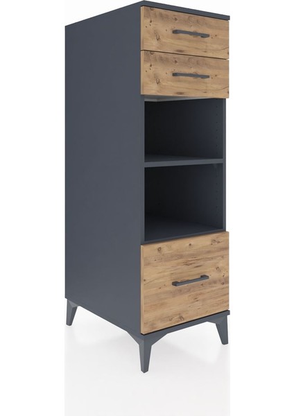 Kronos Dolap 2 Raflı 3 Çekmeceli 44X59X134 Antrasit-Çam fiyatları