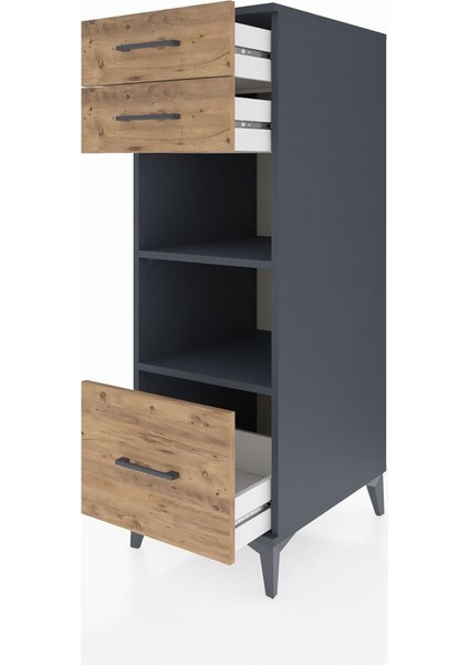 Kronos Dolap 2 Raflı 3 Çekmeceli 44X59X134 Antrasit-Çam fırsatları