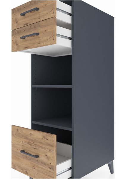 Kronos Dolap 2 Raflı 3 Çekmeceli 44X59X134 Antrasit-Çam indirimleri