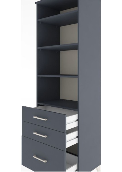 Hyperion Dolap 4 Raflı 3 Çekmeceli 60X44X195 Antrasit-Antrasit indirimleri