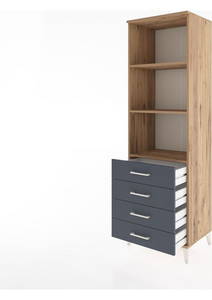 Hyperion Dolap 3 Raflı 4 Çekmeceli 60X44X195 Çam-Antrasit fırsatları