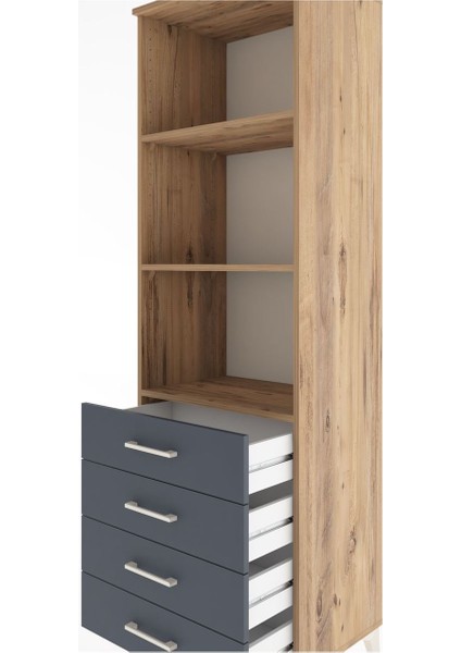 Hyperion Dolap 3 Raflı 4 Çekmeceli 60X44X195 Çam-Antrasit indirimleri