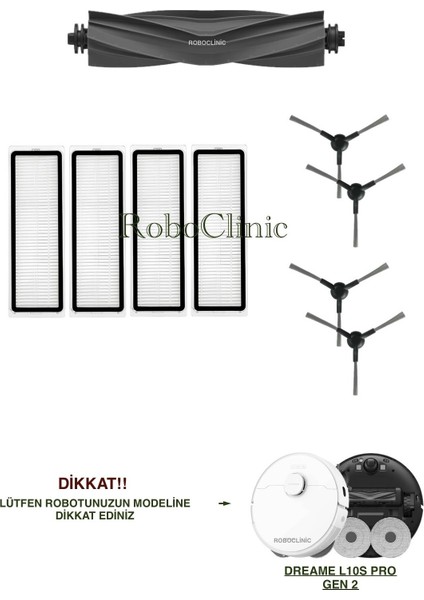 Dreame L10S Pro Gen 2 Yedek Ana Fırça, Yan Fırça, Hepa Filtre, Mop - 9 Parça