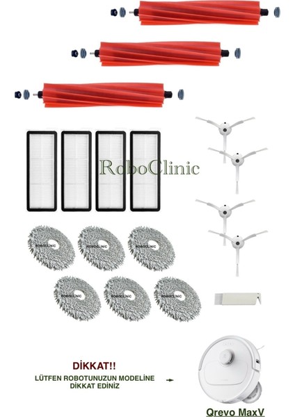 Roborock Q revo s / Q revo pro / Q revo Maxv / Robot Süpürge Uyumlu Yedek Fırça, Hepa Filtre, Mop - 18 Parça