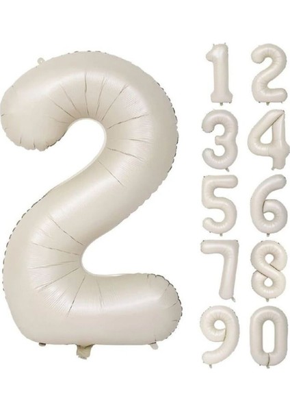Folyo Balon 2 Rakamı Helyum Balon 76 cm Krem Renk - 2 Yaş Balonu - 2 Retro Balon