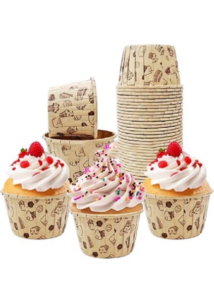 50'li Kek Desenli Kek Kapsülü, Kraft Desenli Muffin Kek Kalıbı , Cupcake Kalıbı , Airfryer Uyumlu fiyatları