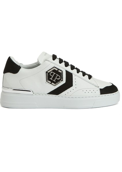 Beyaz Siyah Erkek Deri Sneaker