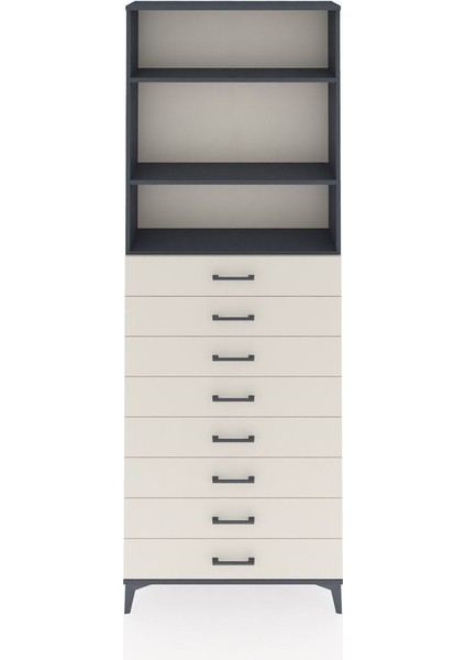 Arges Dolap 3 Raflı 8 Çekmeceli 88X30X243 Antrasit-Aytaşı