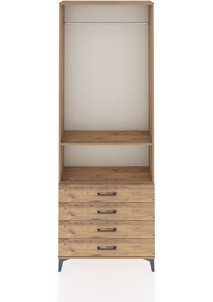Arges Dolap 2 Raflı 4 Çekmeceli Tek Askılı 88X30X243 Çam-Çam