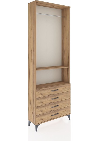 Arges Dolap 2 Raflı 4 Çekmeceli Tek Askılı 88X30X243 Çam-Çam fiyatları