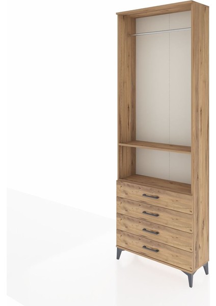 Arges Dolap 2 Raflı 4 Çekmeceli Tek Askılı 88X30X243 Çam-Çam modelleri