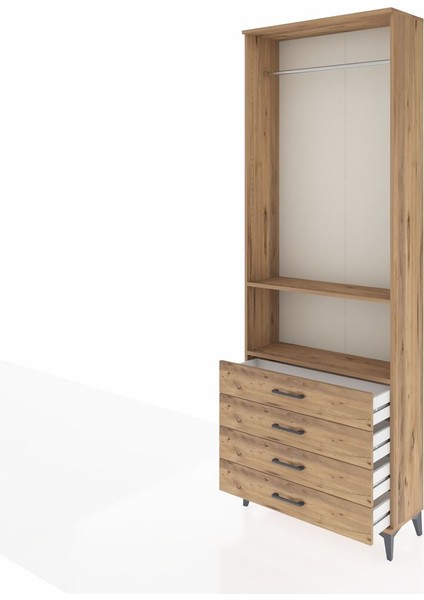 Arges Dolap 2 Raflı 4 Çekmeceli Tek Askılı 88X30X243 Çam-Çam fırsatları
