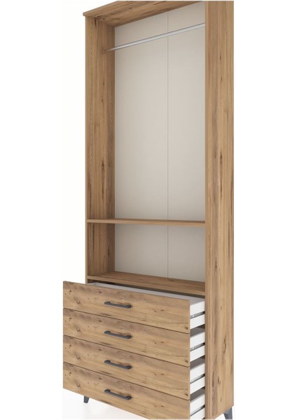 Arges Dolap 2 Raflı 4 Çekmeceli Tek Askılı 88X30X243 Çam-Çam indirimleri