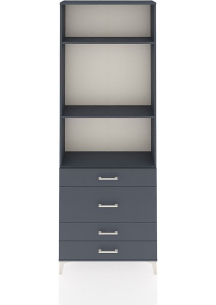Arges Dolap 3 Raflı 4 Çekmeceli 88X30X243 Antrasit-Antrasit