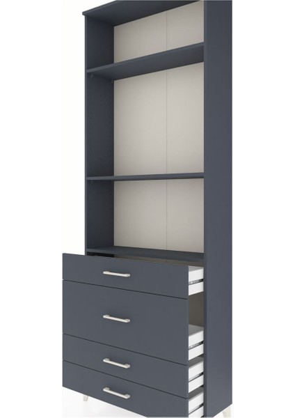 Arges Dolap 3 Raflı 4 Çekmeceli 88X30X243 Antrasit-Antrasit indirimleri