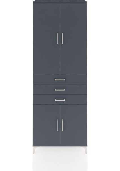 Arges Dolap 4 Raflı 3 Çekmeceli 4 Kapaklı 88X30X243 Antrasit-Antrasit