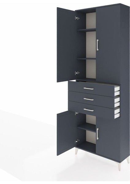 Arges Dolap 4 Raflı 3 Çekmeceli 4 Kapaklı 88X30X243 Antrasit-Antrasit fırsatları
