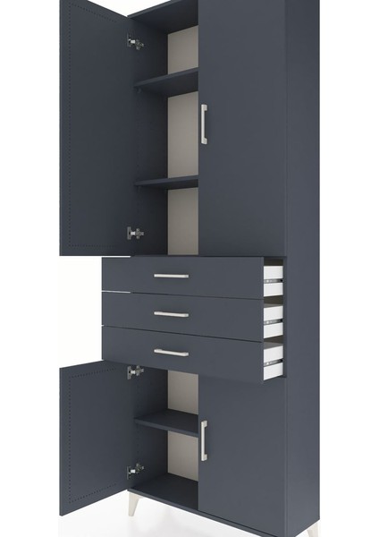 Arges Dolap 4 Raflı 3 Çekmeceli 4 Kapaklı 88X30X243 Antrasit-Antrasit indirimleri