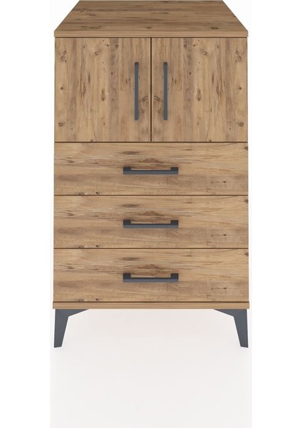 Kronos Komodin Tek Raflı 3 Çekmeceli 2 Kapaklı 60X59X96 Çam-Çam