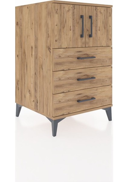 Kronos Komodin Tek Raflı 3 Çekmeceli 2 Kapaklı 60X59X96 Çam-Çam fiyatları