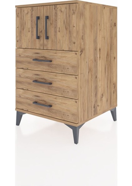 Kronos Komodin Tek Raflı 3 Çekmeceli 2 Kapaklı 60X59X96 Çam-Çam modelleri