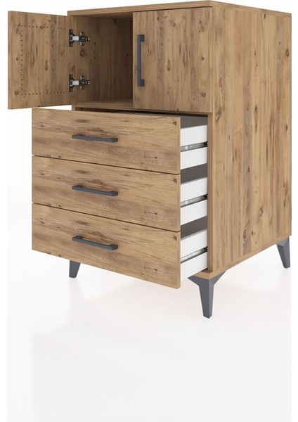 Kronos Komodin Tek Raflı 3 Çekmeceli 2 Kapaklı 60X59X96 Çam-Çam fırsatları