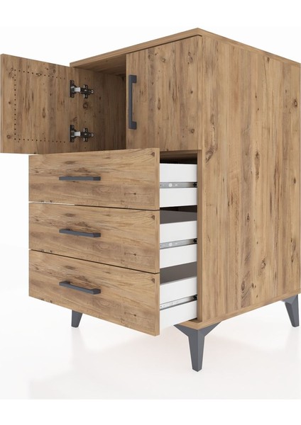 Kronos Komodin Tek Raflı 3 Çekmeceli 2 Kapaklı 60X59X96 Çam-Çam indirimleri