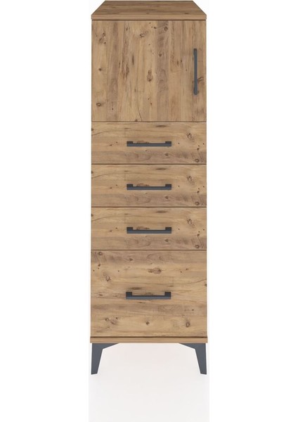 Kronos Dolap Tek Raflı 4 Çekmeceli Tek Kapaklı 44X59X134 Çam-Çam