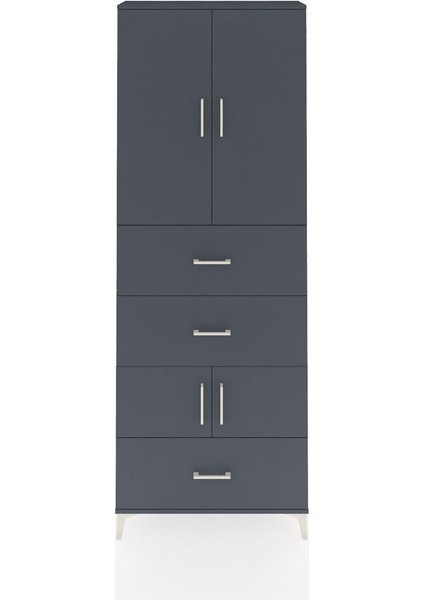 Arges Dolap 4 Raflı 3 Çekmeceli 4 Kapaklı 88X30X243 Antrasit-Antrasit