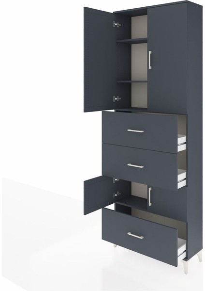 Arges Dolap 4 Raflı 3 Çekmeceli 4 Kapaklı 88X30X243 Antrasit-Antrasit fırsatları