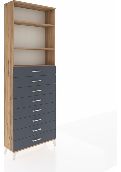 Arges Dolap 3 Raflı 8 Çekmeceli 88X30X243 Çam-Antrasit fiyatları