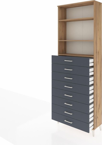 Arges Dolap 3 Raflı 8 Çekmeceli 88X30X243 Çam-Antrasit fırsatları