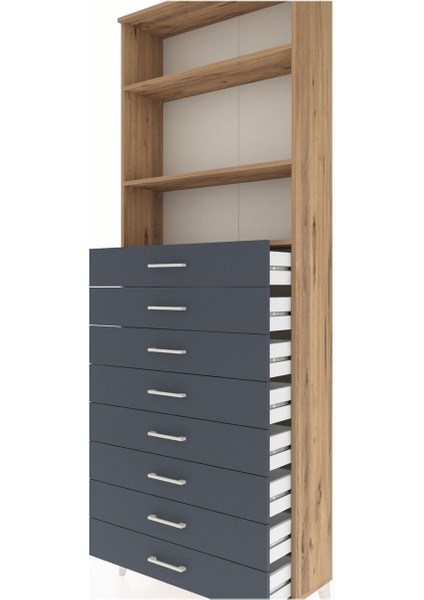 Arges Dolap 3 Raflı 8 Çekmeceli 88X30X243 Çam-Antrasit indirimleri